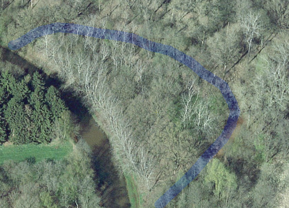 Bestaande meander (rechts) welke wordt aangesloten op de nieuwe loop van de Groote Beerze.